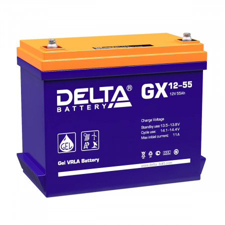 Гелевая аккумуляторная батарея Delta GX 12-55 (55 А/ч / 12v)